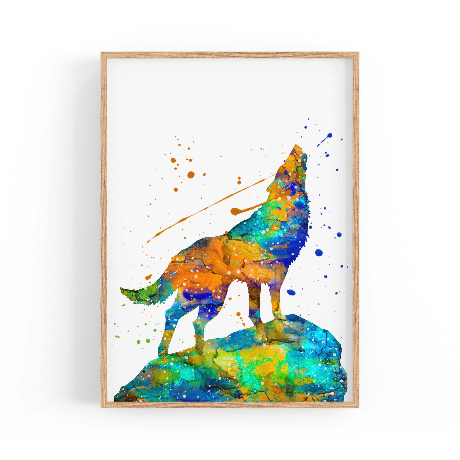 Lone Wolf Howling Animal Colourful Wall Art - The Affordable Art Company