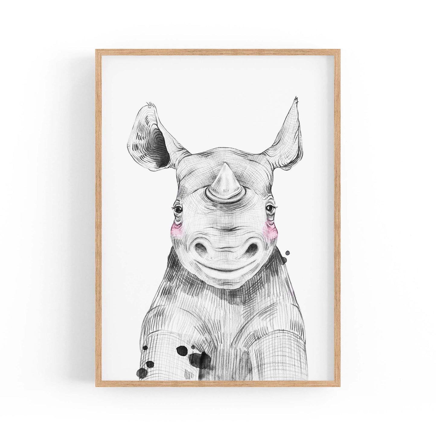 Cute Blushing Baby Rhino Nursery Animal Wall Art - The Affordable Art Company
