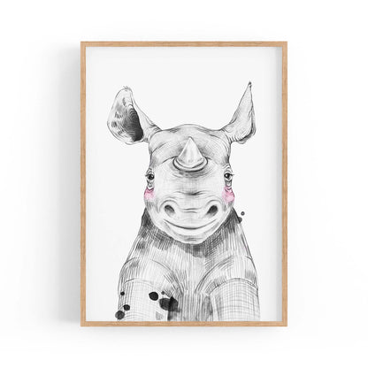 Cute Blushing Baby Rhino Nursery Animal Wall Art - The Affordable Art Company
