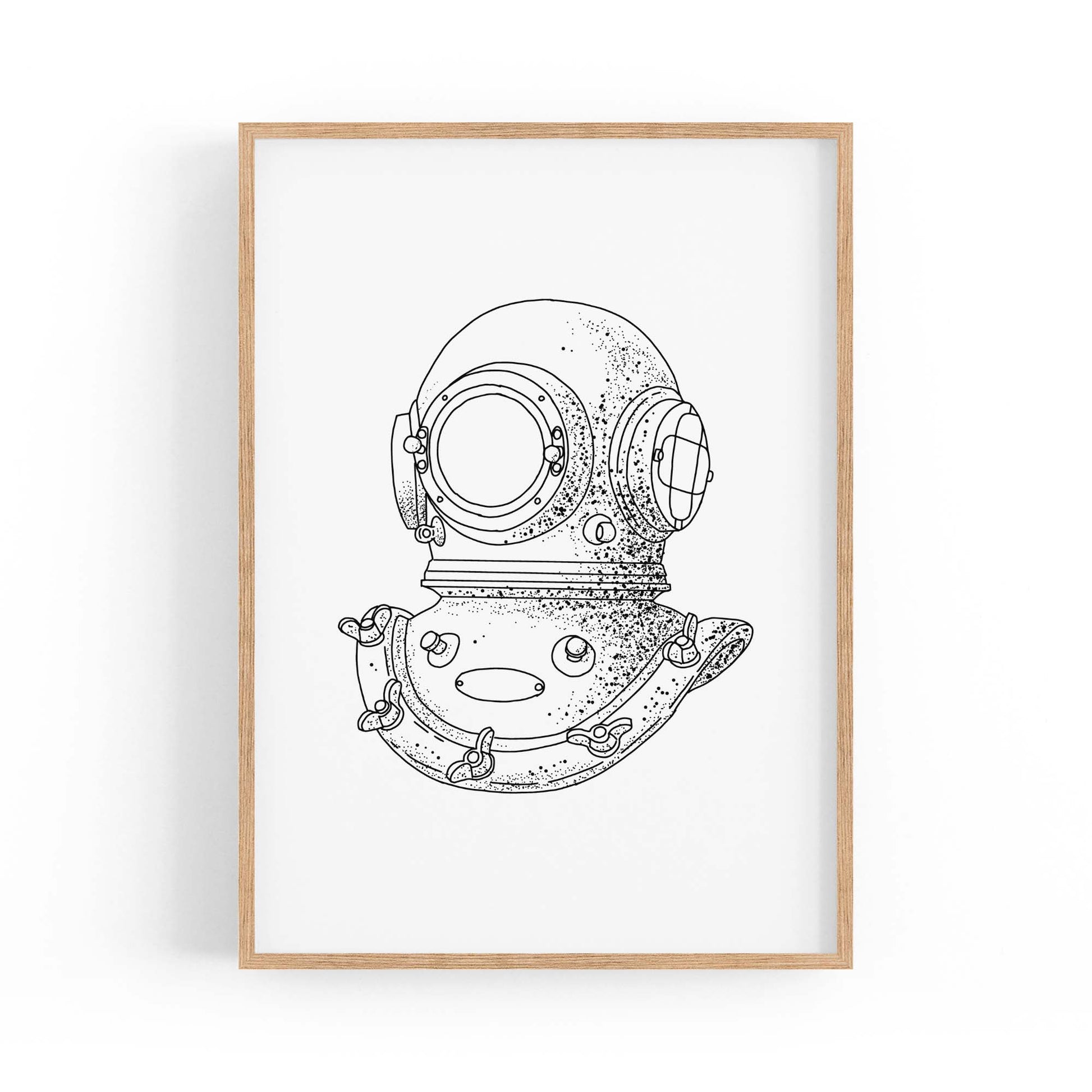 Diving Helmet Drawing Nautical Coastal Wall Art #1 - The Affordable Art Company