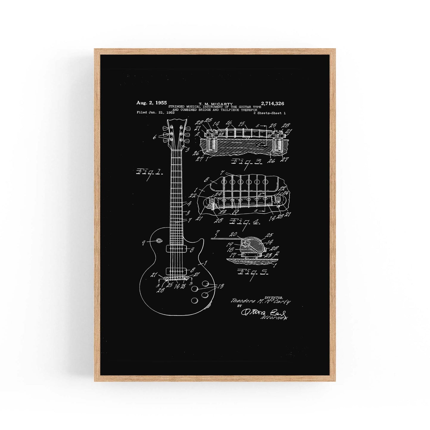 Vintage McCarty Guitar Black Patent Music Wall Art #1 - The Affordable Art Company