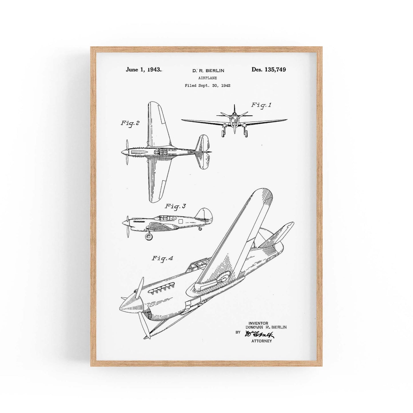 Airplane Patent Vintage Minimal Man Cave Wall Art #7 - The Affordable Art Company