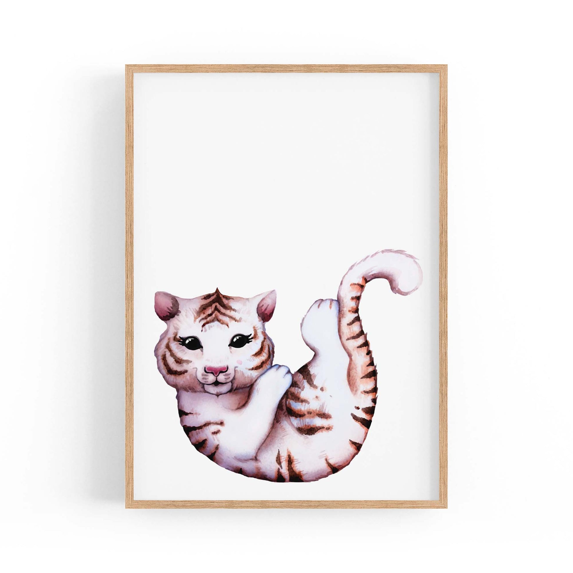 Cartoon White Tiger Cute Nursery Baby Animal Art - The Affordable Art Company