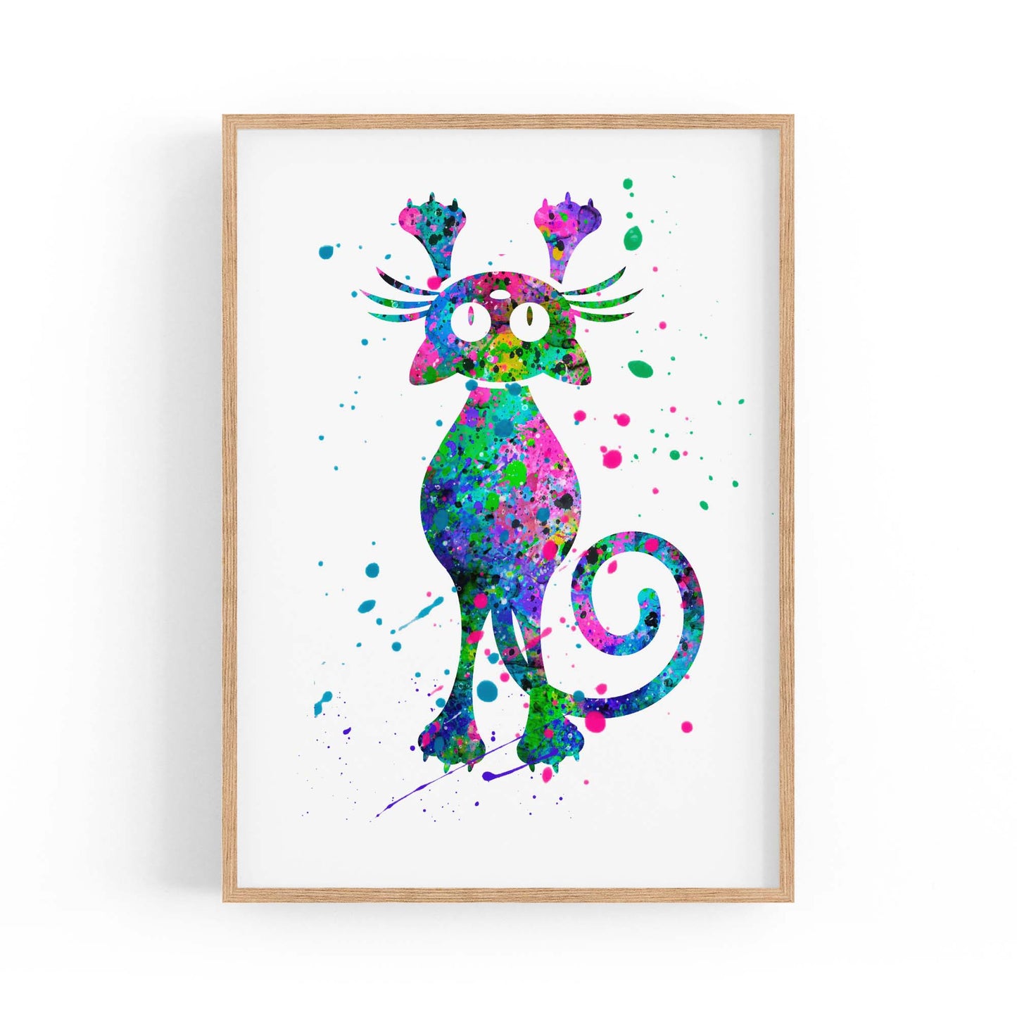 Cute Cat Painting Colourful Animal Wall Art #1 - The Affordable Art Company