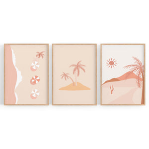 Set of Summer Coastal Pink & Pastel Wall Art - The Affordable Art Company