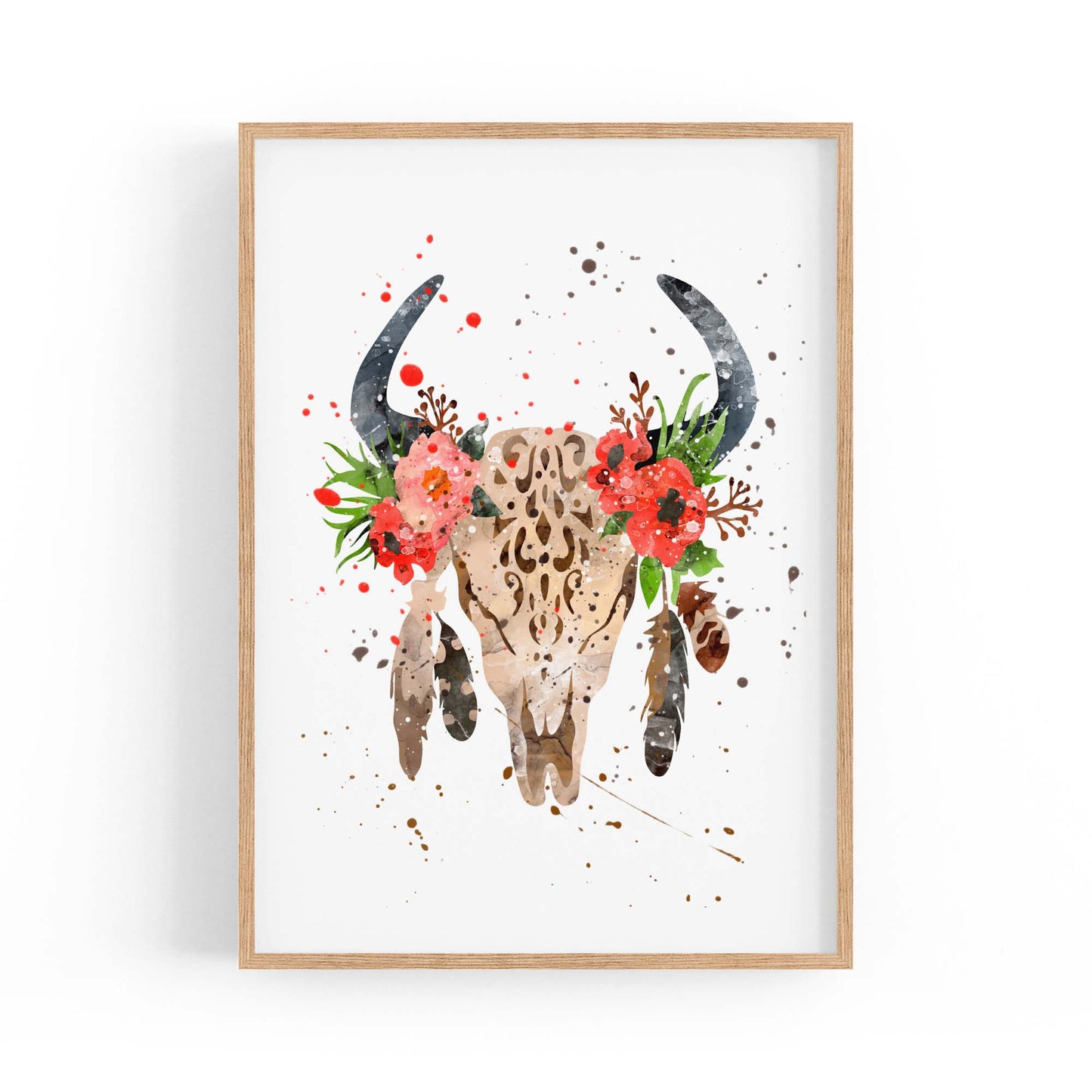 Floral Cow Skull Boho Chic Wall Art - The Affordable Art Company