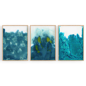 Set of Blue Ink Abstract Painting Faded Wall Art #5 - The Affordable Art Company