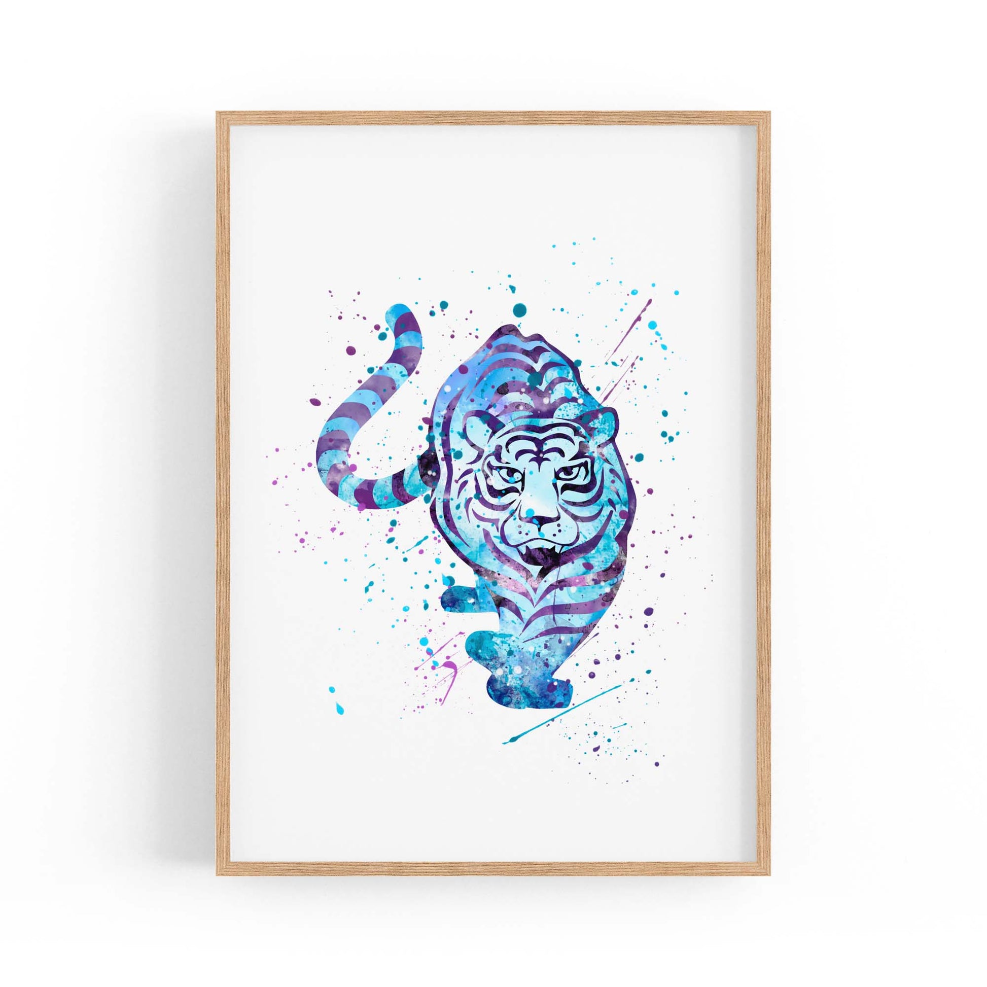 Blue Tiger Cute Animal Painting Wall Art - The Affordable Art Company