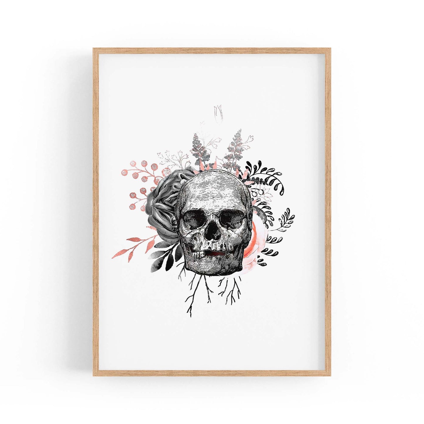 Pink Floral Skull Fashion Girls Bedroom Wall Art #1 - The Affordable Art Company