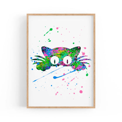 Cute Cat Painting Colourful Animal Wall Art #2 - The Affordable Art Company