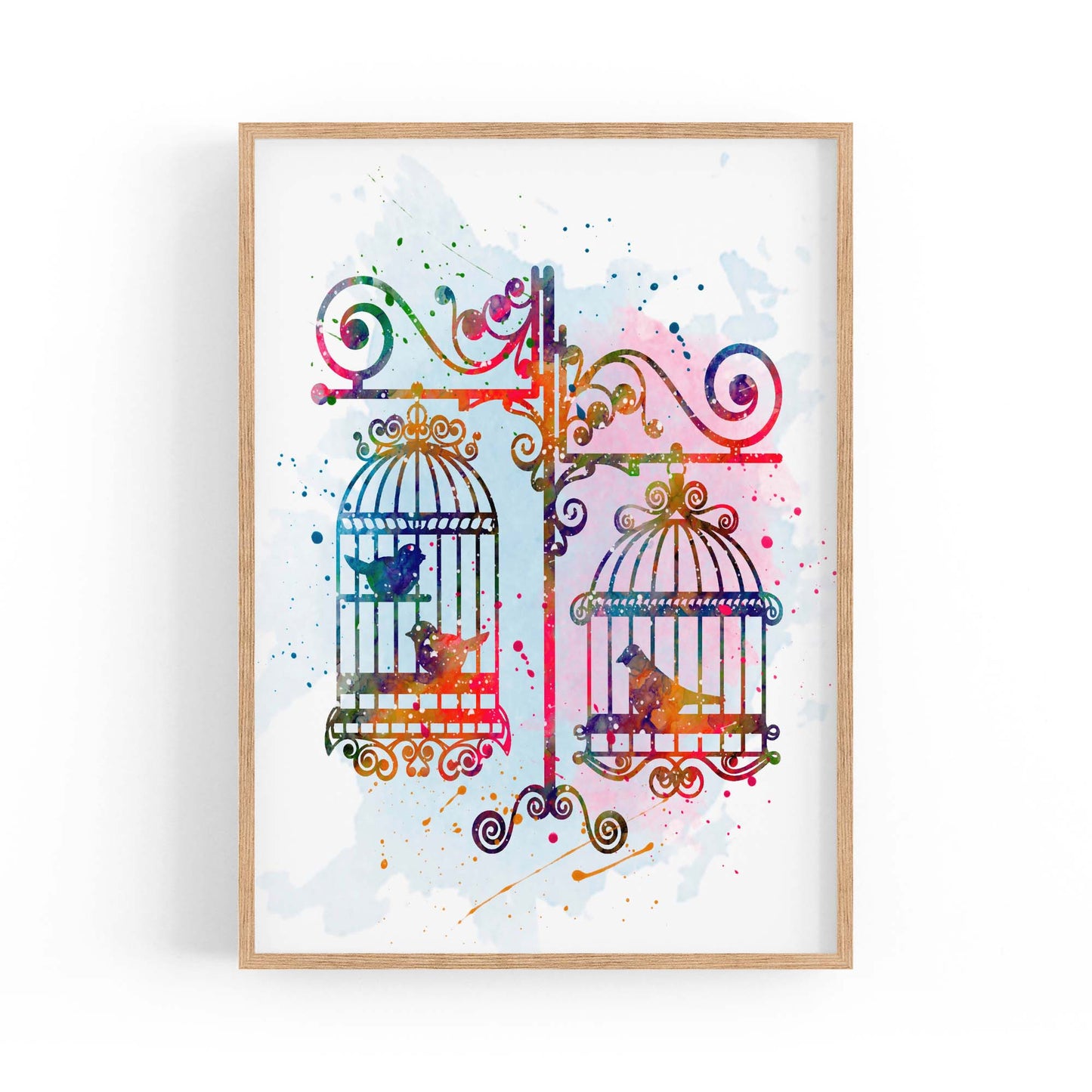 Birds In Cages Cute Decoration Wall Art - The Affordable Art Company