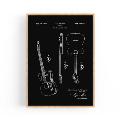 Vintage Telecaster Guitar Black Patent Wall Art #1 - The Affordable Art Company