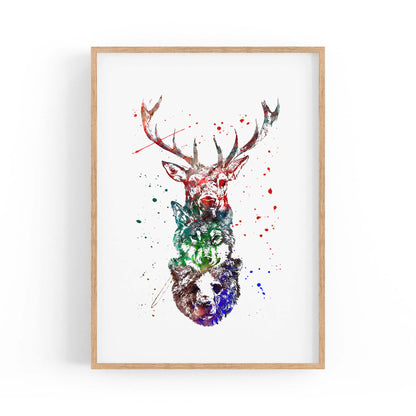 Animal Heads Man Cave Deer Wolf Bear Wall Art - The Affordable Art Company