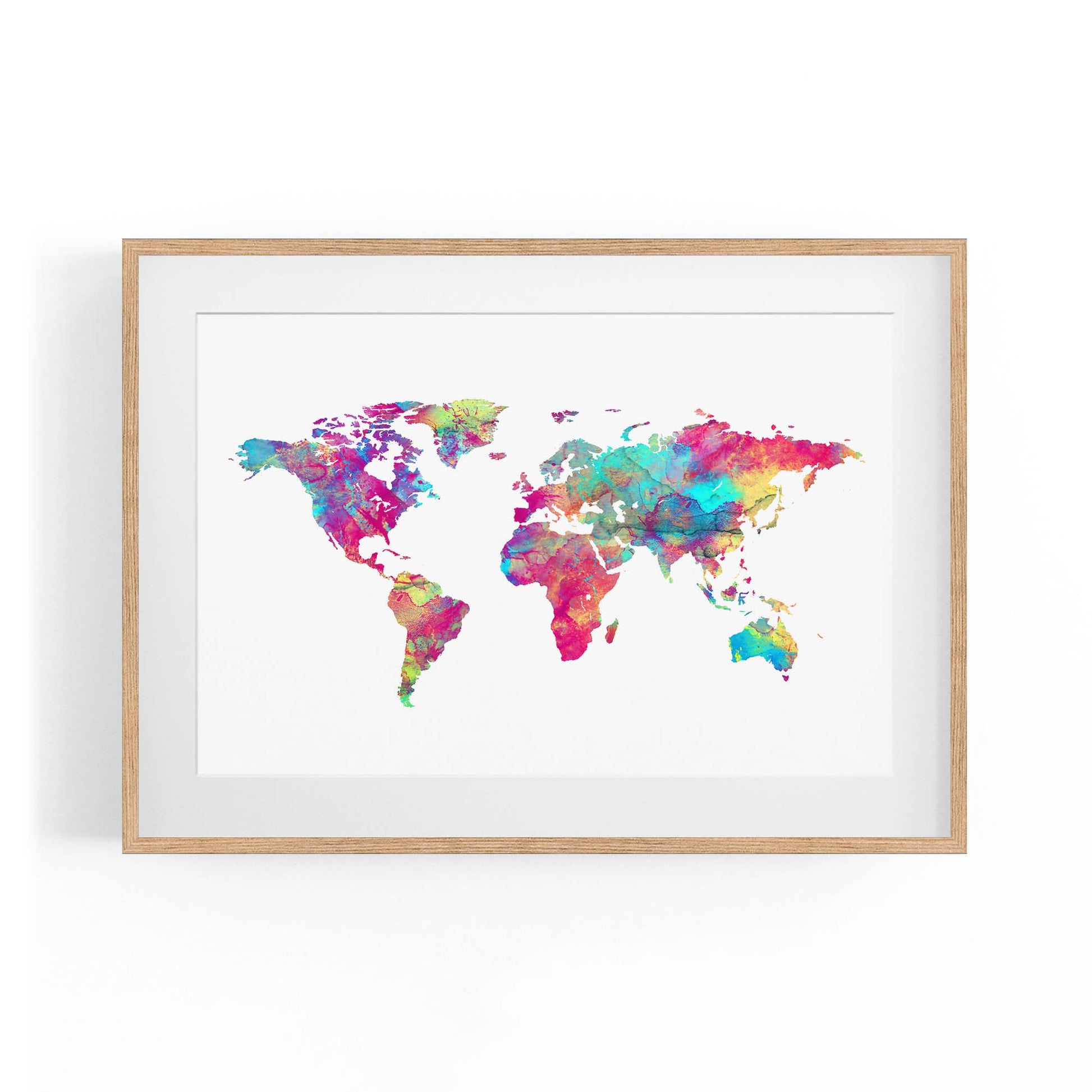 Watercolour World Map Colourful Wall Art - The Affordable Art Company