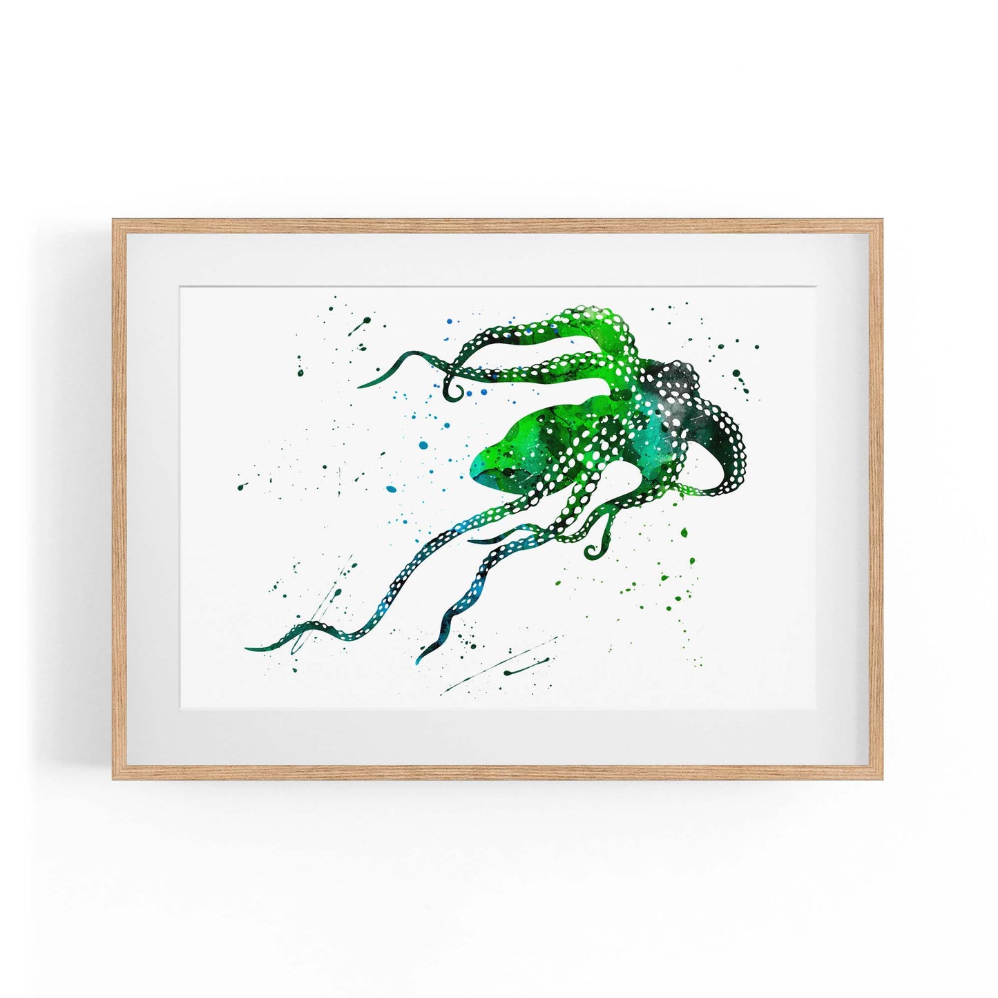 Green Cute Squid Painting Sealife Wall Art - The Affordable Art Company