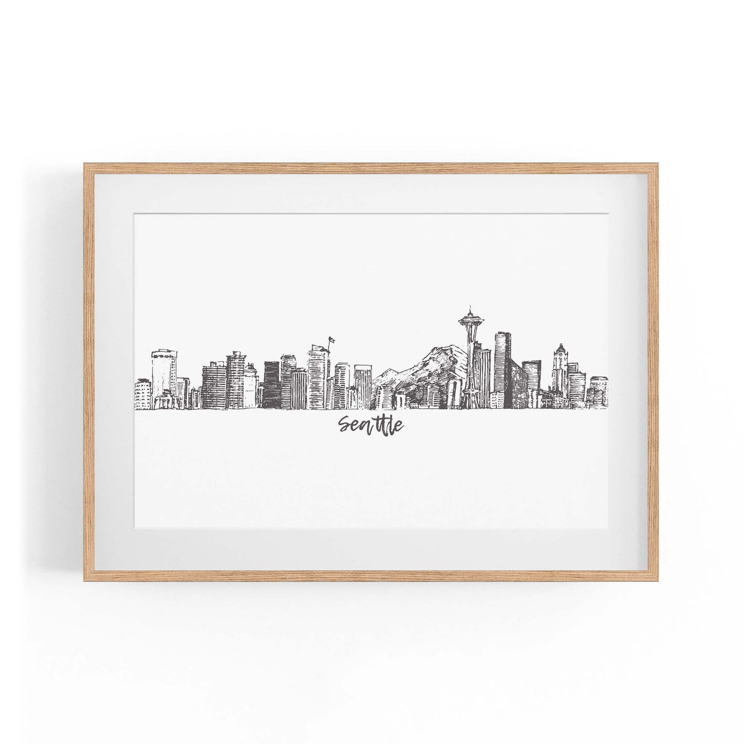 Seattle USA Cityscape Drawing Minimal Wall Art - The Affordable Art Company