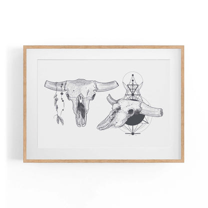 Tribal Cow Skull Drawing Boho Style Wall Art #1 - The Affordable Art Company