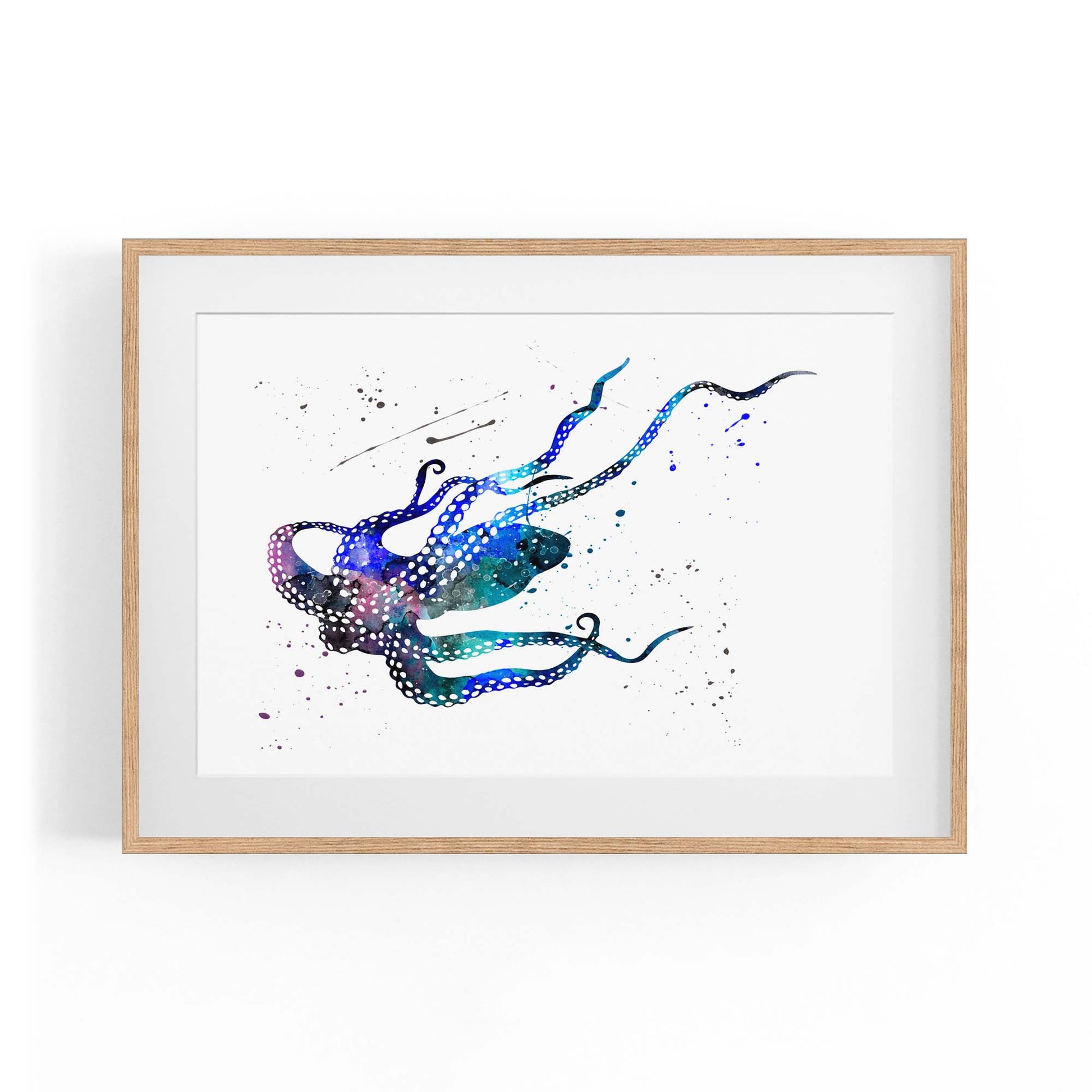 Blue Cute Squid Painting Sealife Nursery Wall Art - The Affordable Art Company