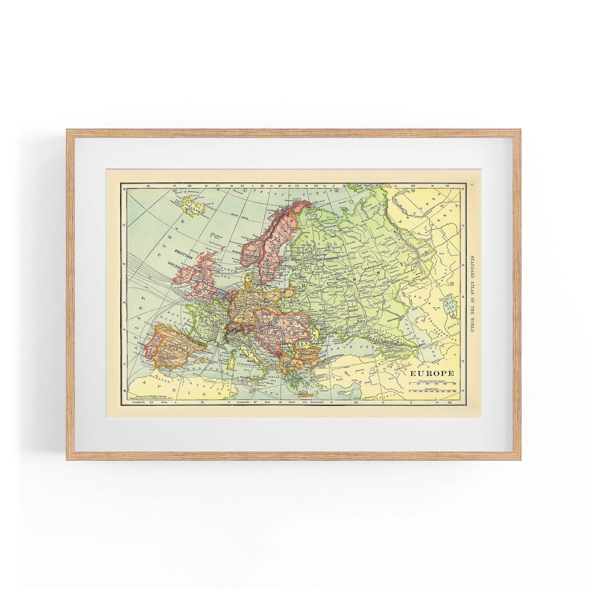 Europe, Vintage Map European Old Map Wall Art - The Affordable Art Company