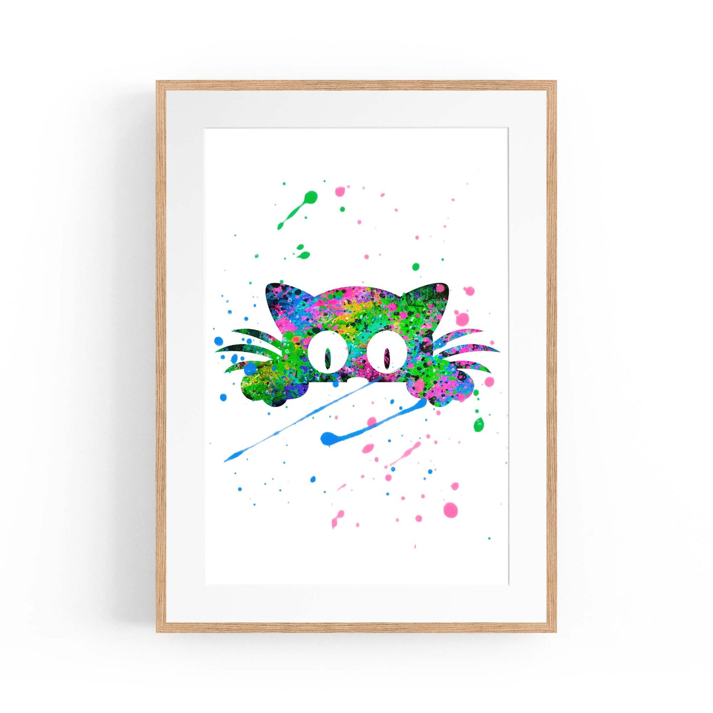 Cute Cat Painting Colourful Animal Wall Art #2 - The Affordable Art Company