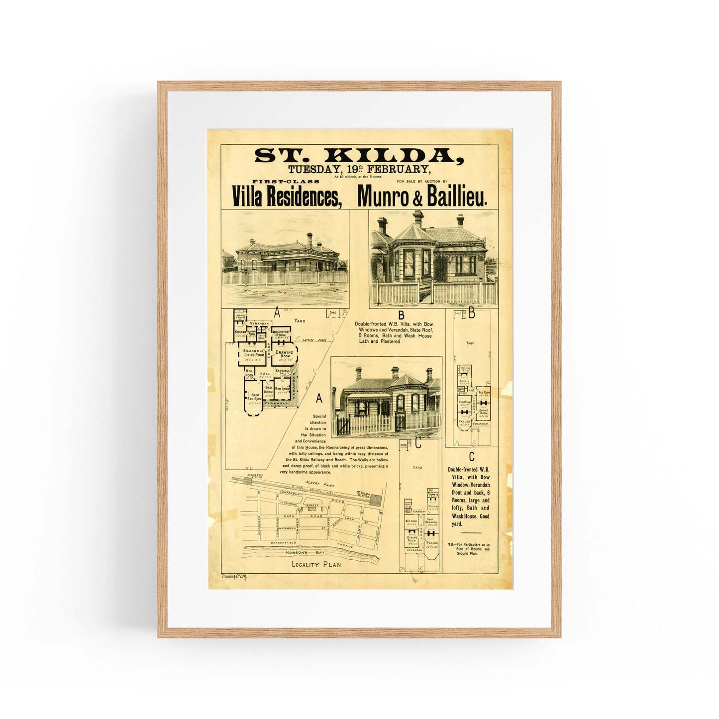 St Kilda Melbourne Vintage Real Estate Advert Art - The Affordable Art Company