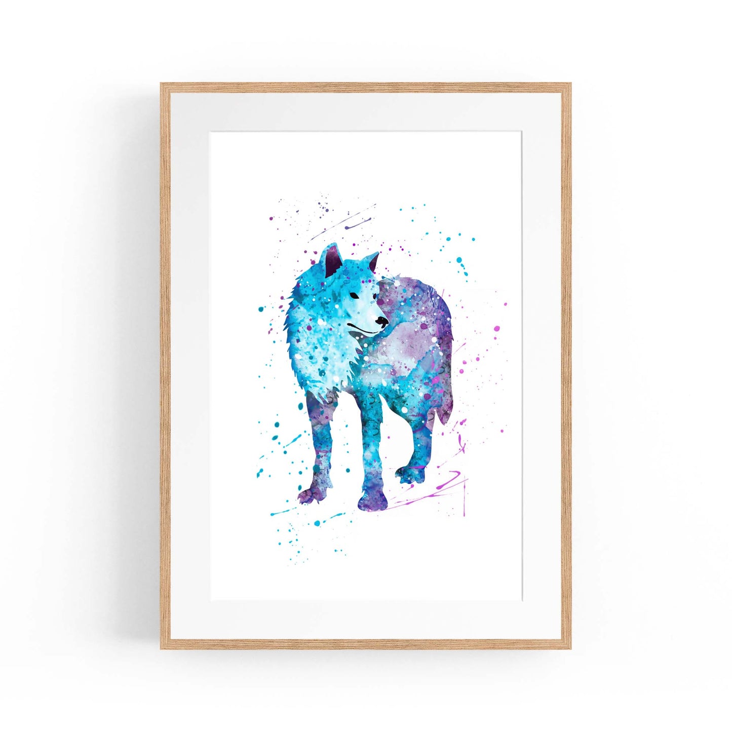 Blue Lone Wolf Cute Animal Painting Wall Art - The Affordable Art Company