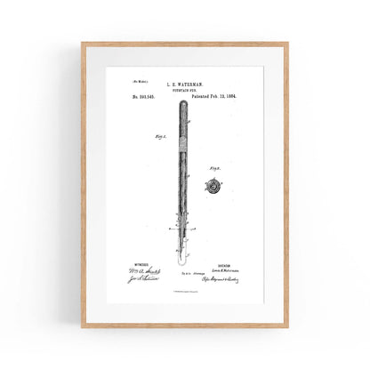 Vintage Fountain Pen Patent Artwork Wall Art #2 - The Affordable Art Company