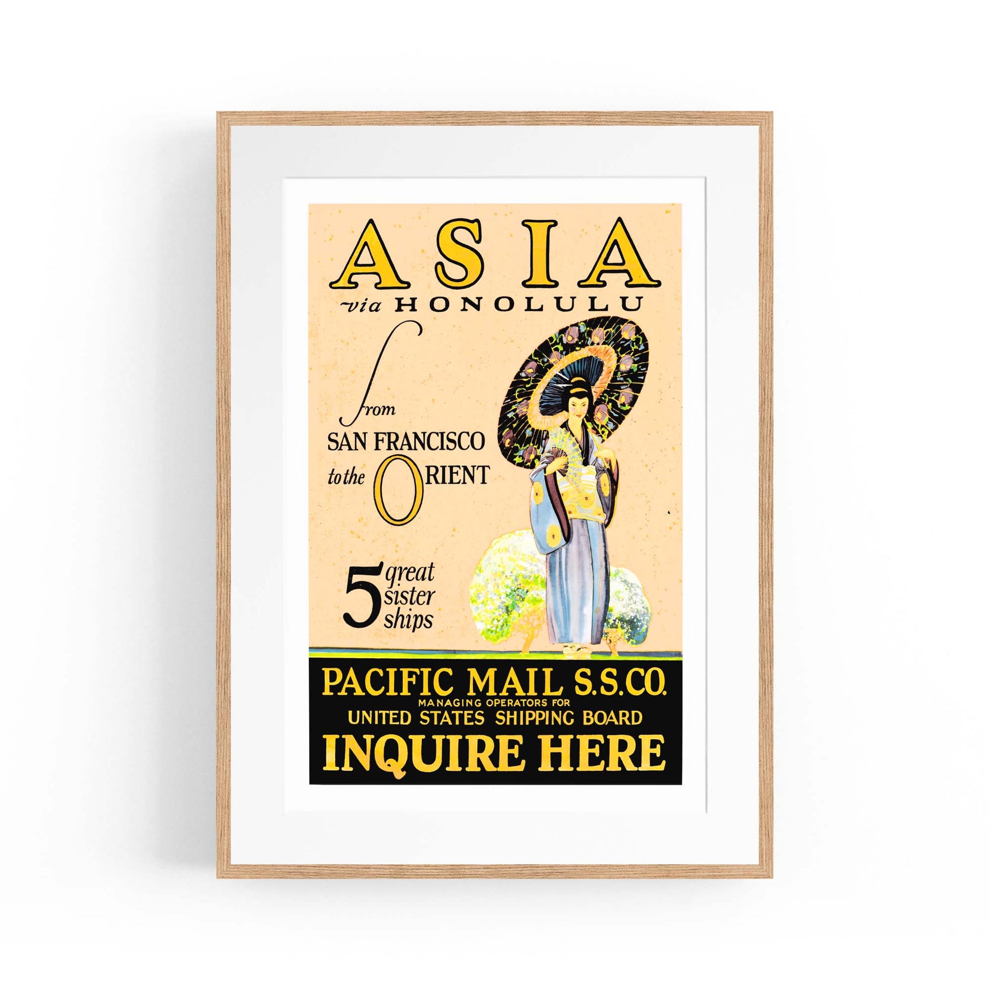 Asia via Honolulu Vintage Travel Advert Wall Art - The Affordable Art Company
