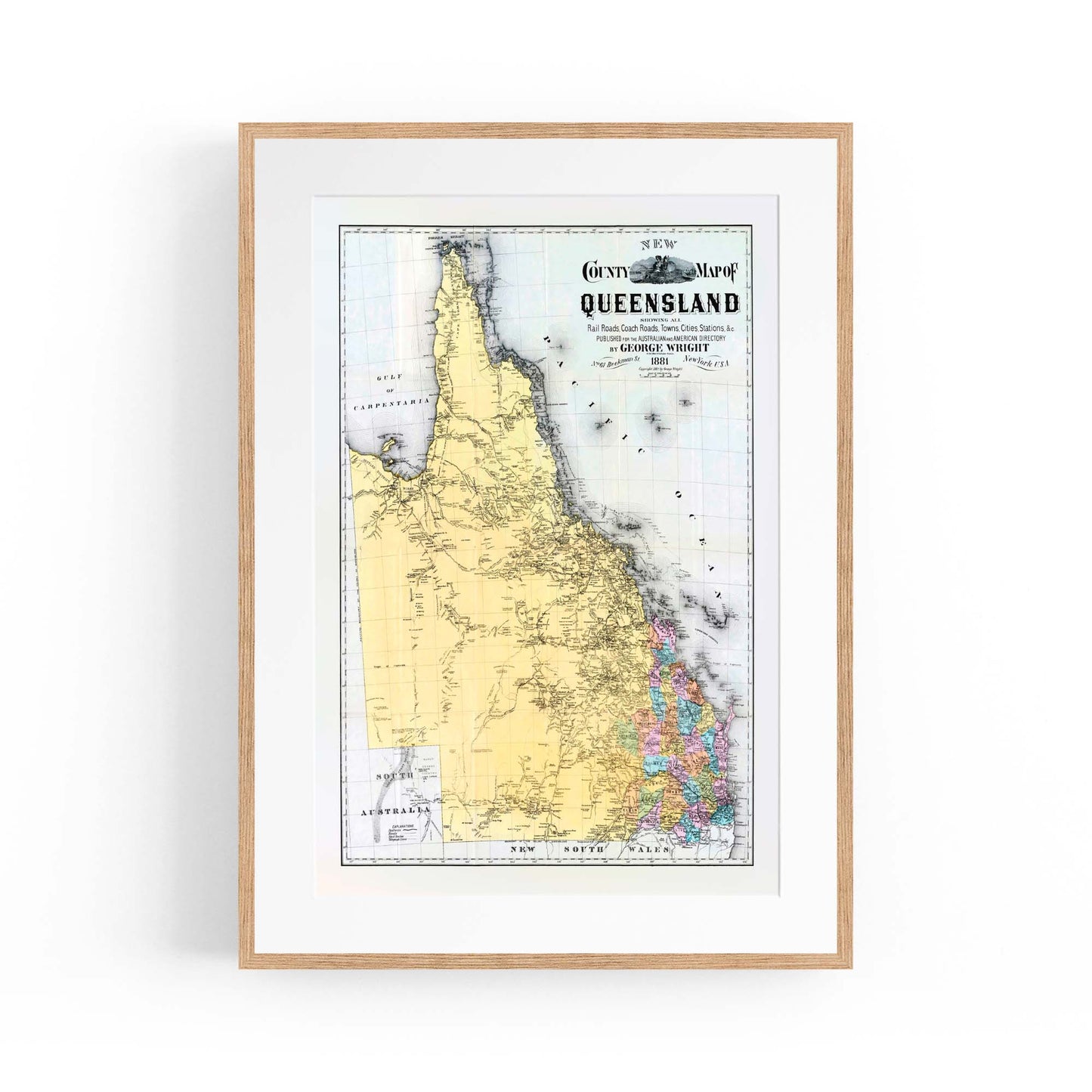 Queensland Australia Vintage Map Wall Art #2 - The Affordable Art Company