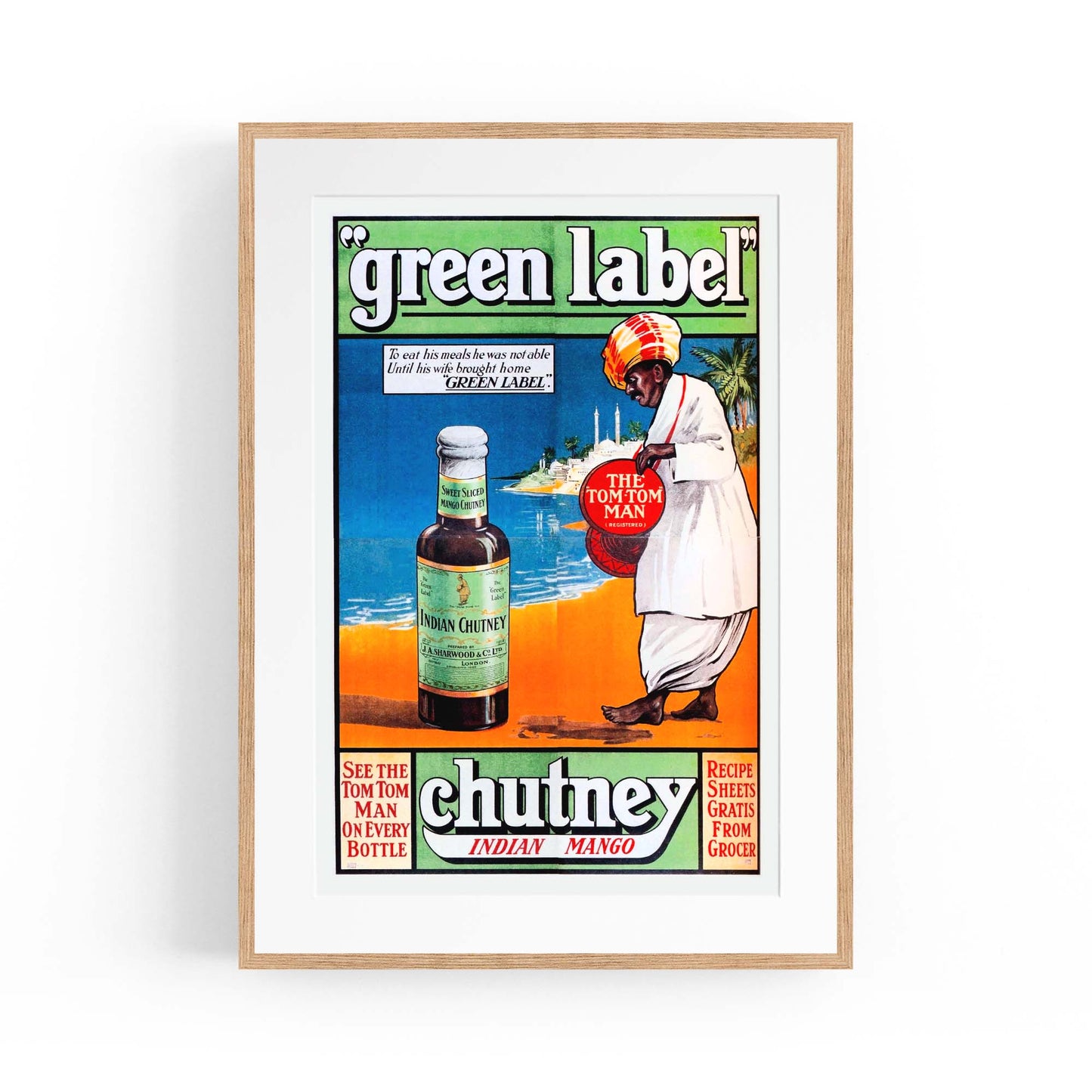 Green Label Indian Chutney Vintage Advert Wall Art - The Affordable Art Company