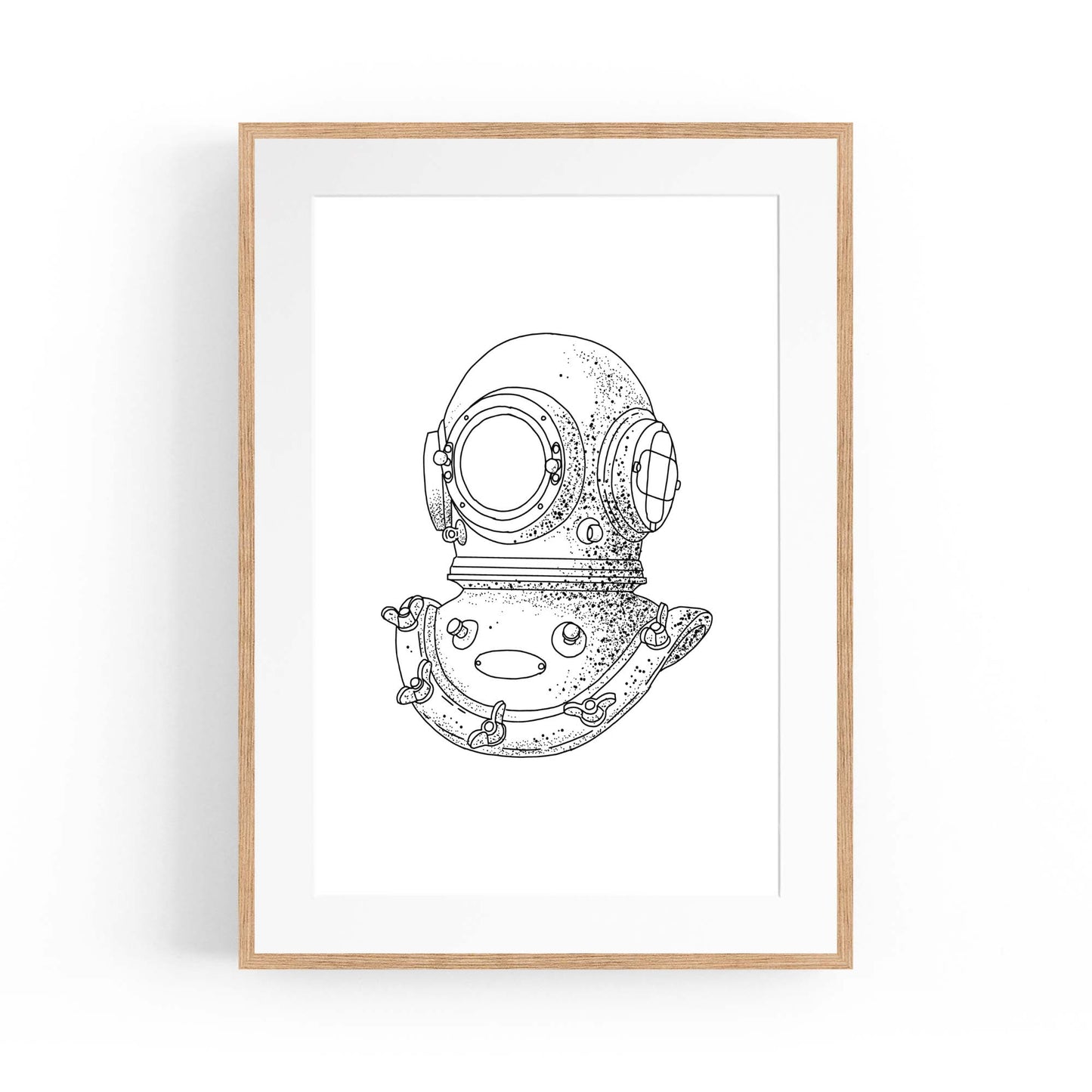 Diving Helmet Drawing Nautical Coastal Wall Art #1 - The Affordable Art Company