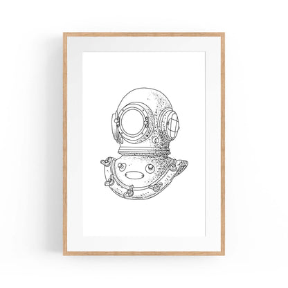 Diving Helmet Drawing Nautical Coastal Wall Art #1 - The Affordable Art Company