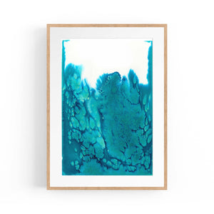 Teal Ink Minimal Ink Painting Blue Wall Art #6 - The Affordable Art Company