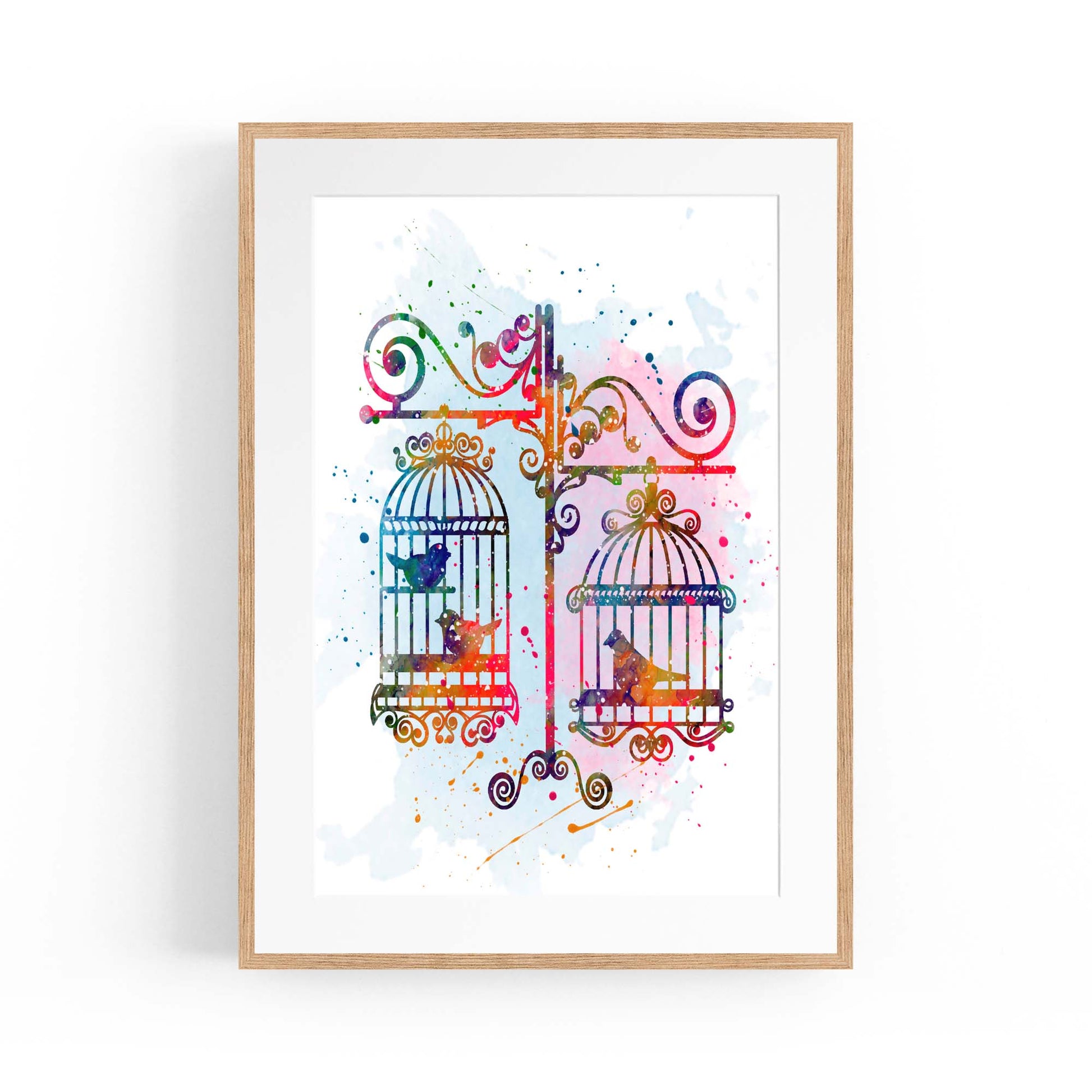 Birds In Cages Cute Decoration Wall Art - The Affordable Art Company