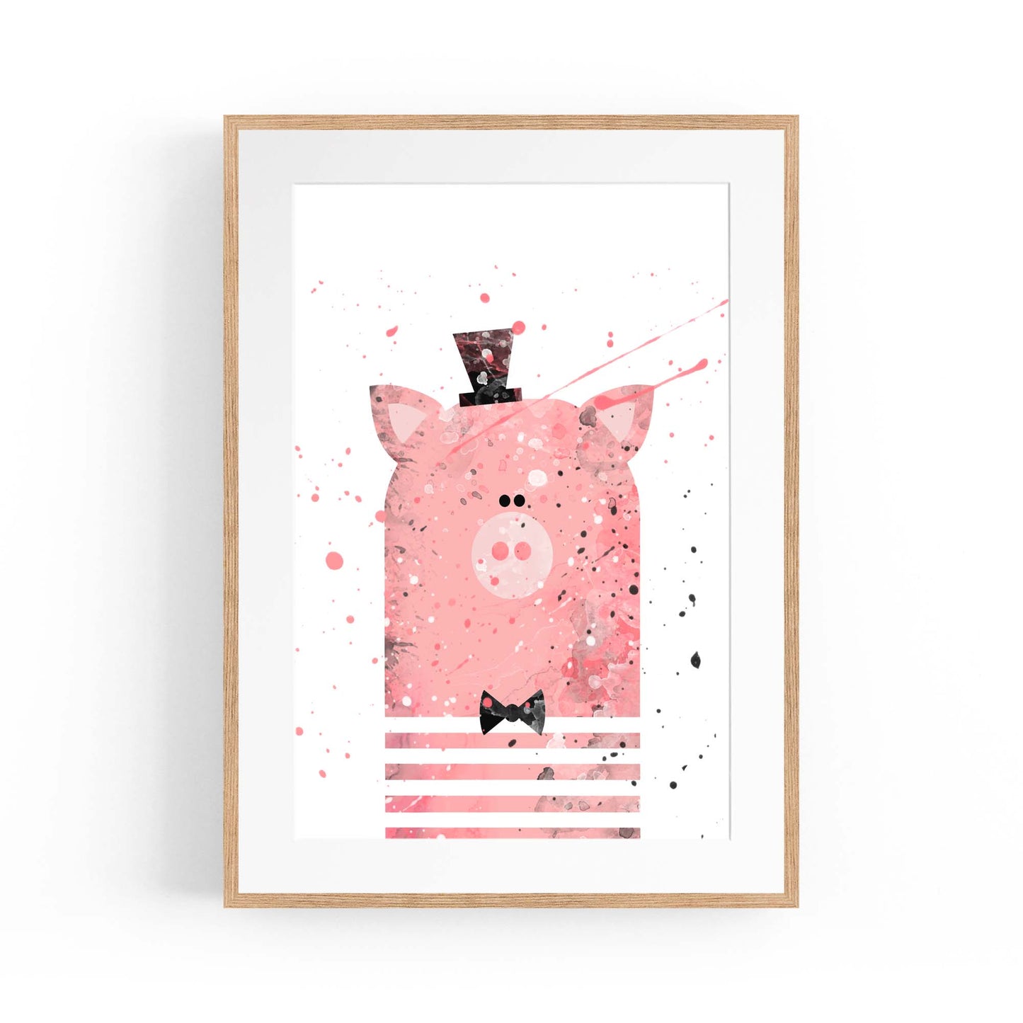 Pink Pig Nursery Cartoon Cute Animal Baby Wall Art - The Affordable Art Company