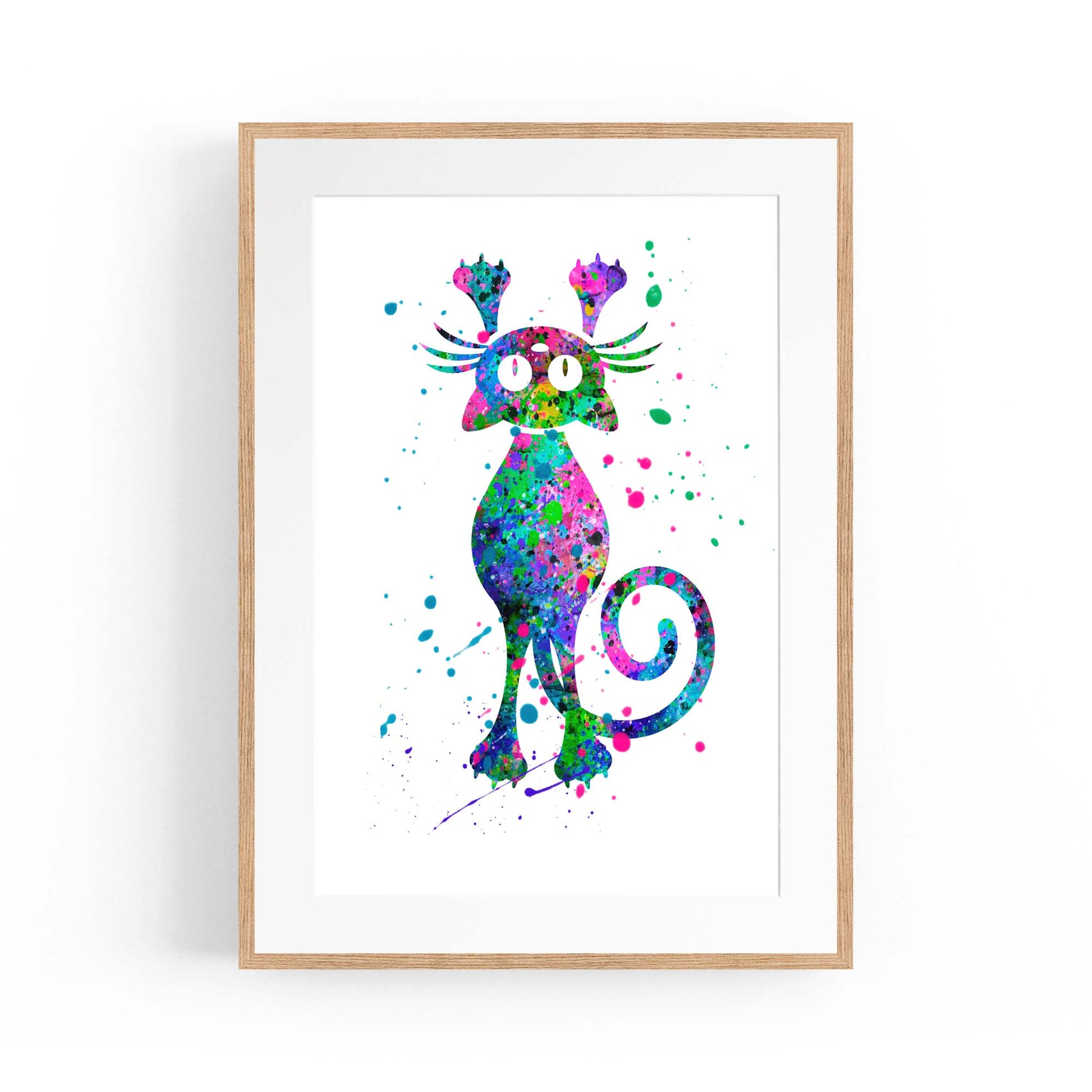 Cute Cat Painting Colourful Animal Wall Art #1 - The Affordable Art Company