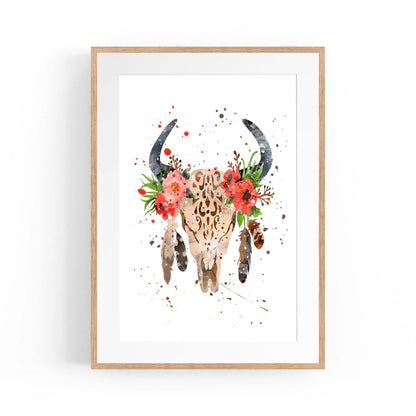 Floral Cow Skull Boho Chic Wall Art - The Affordable Art Company