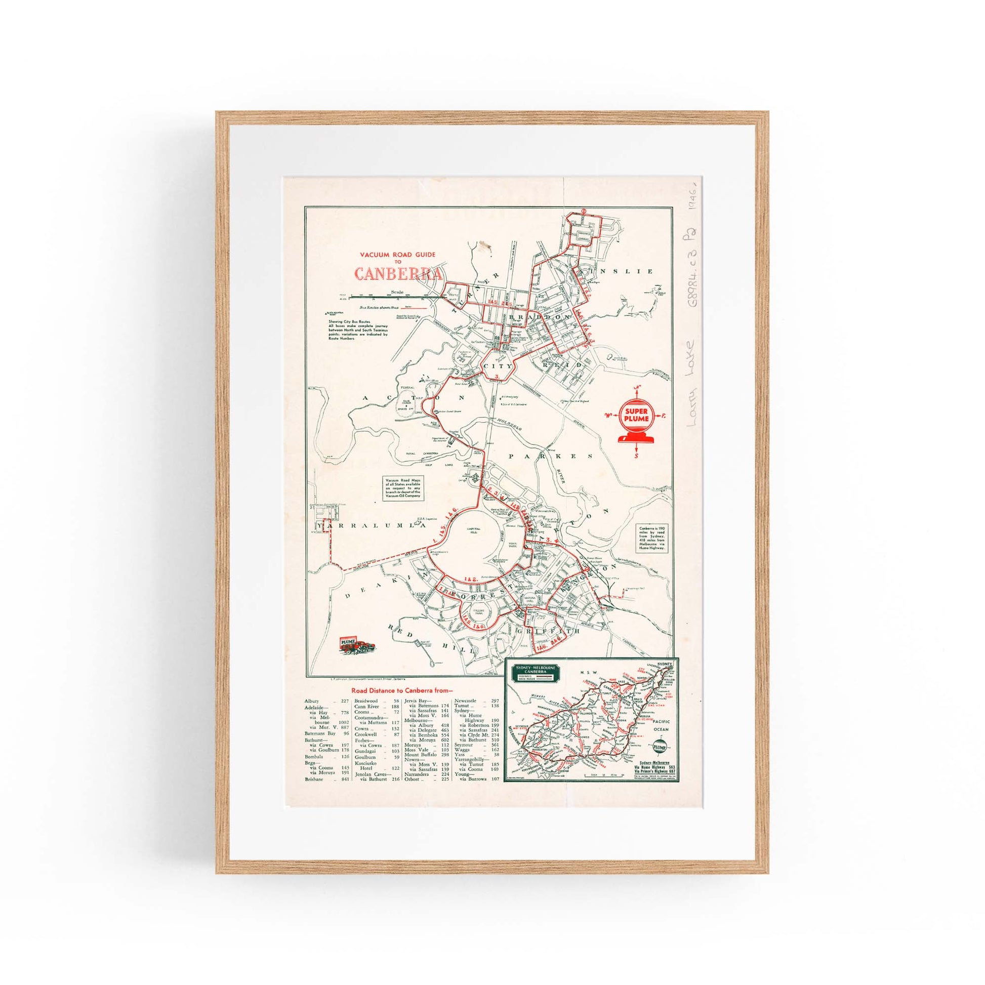 Canberra Australia Vintage Map Wall Art - The Affordable Art Company