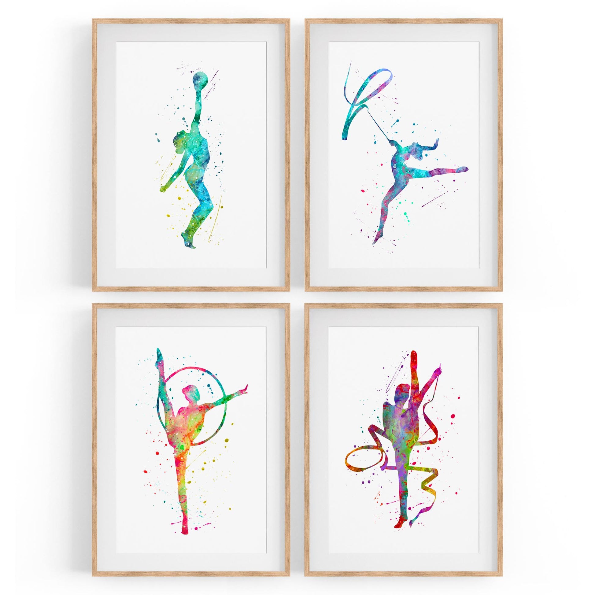 Set of 4 Cute Gymnastics Paintings Children's Bedroom Wall Art - The Affordable Art Company