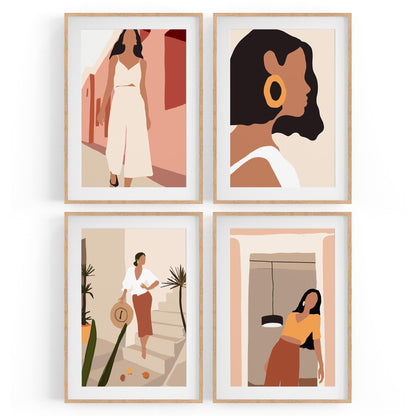 Set of 4 Retro Fashion Girl's Bedroom Minimal Wall Art - The Affordable Art Company