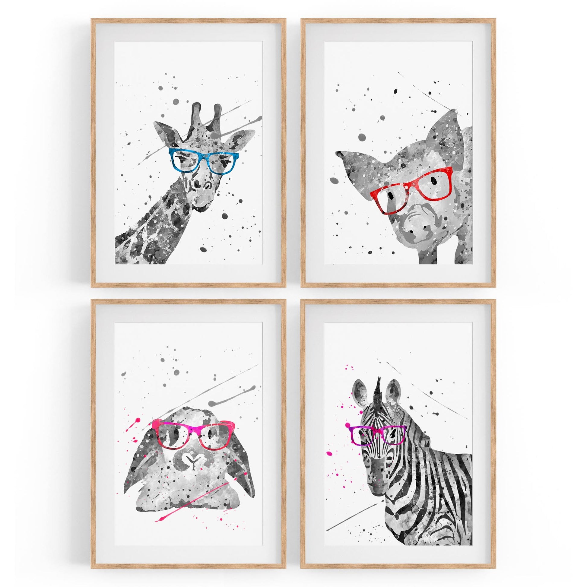 Set of 4 Cute Baby Nursery Clever Animal Paintings Wall Art - The Affordable Art Company