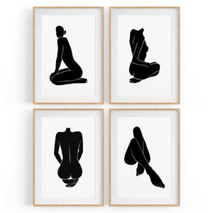 Set of 4 Nude Female Shape Silhouette Bedroom Minimal Wall Art - The Affordable Art Company
