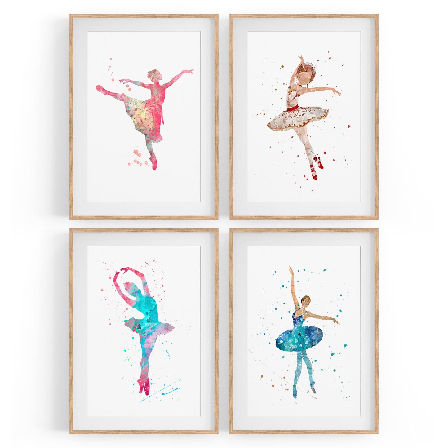 Set of 4 Cute Dancing Ballerina Nursery Paintings Wall Art - The Affordable Art Company