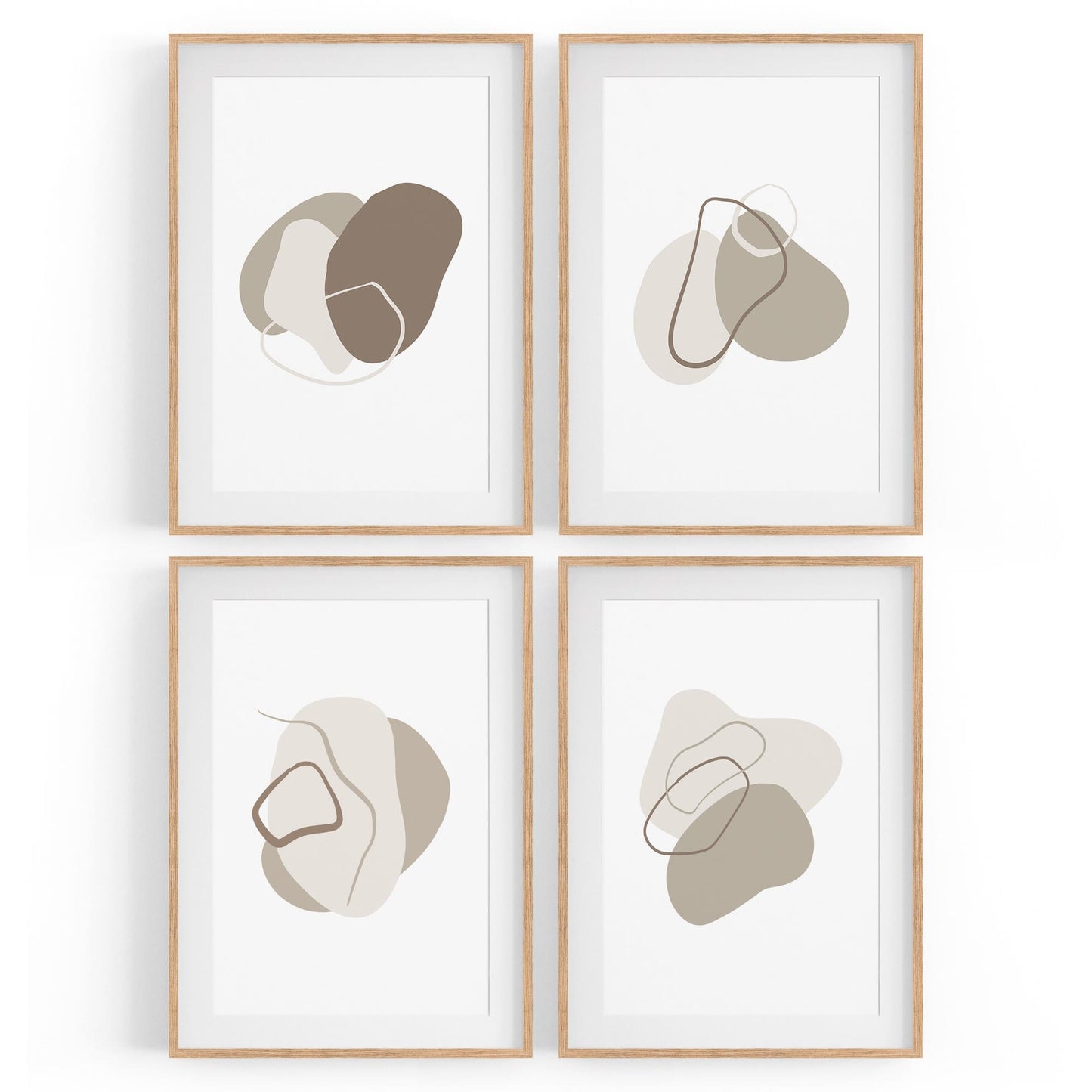 Set of 4 Abstract Grey Minimal Line and Shape Wall Art - The Affordable Art Company