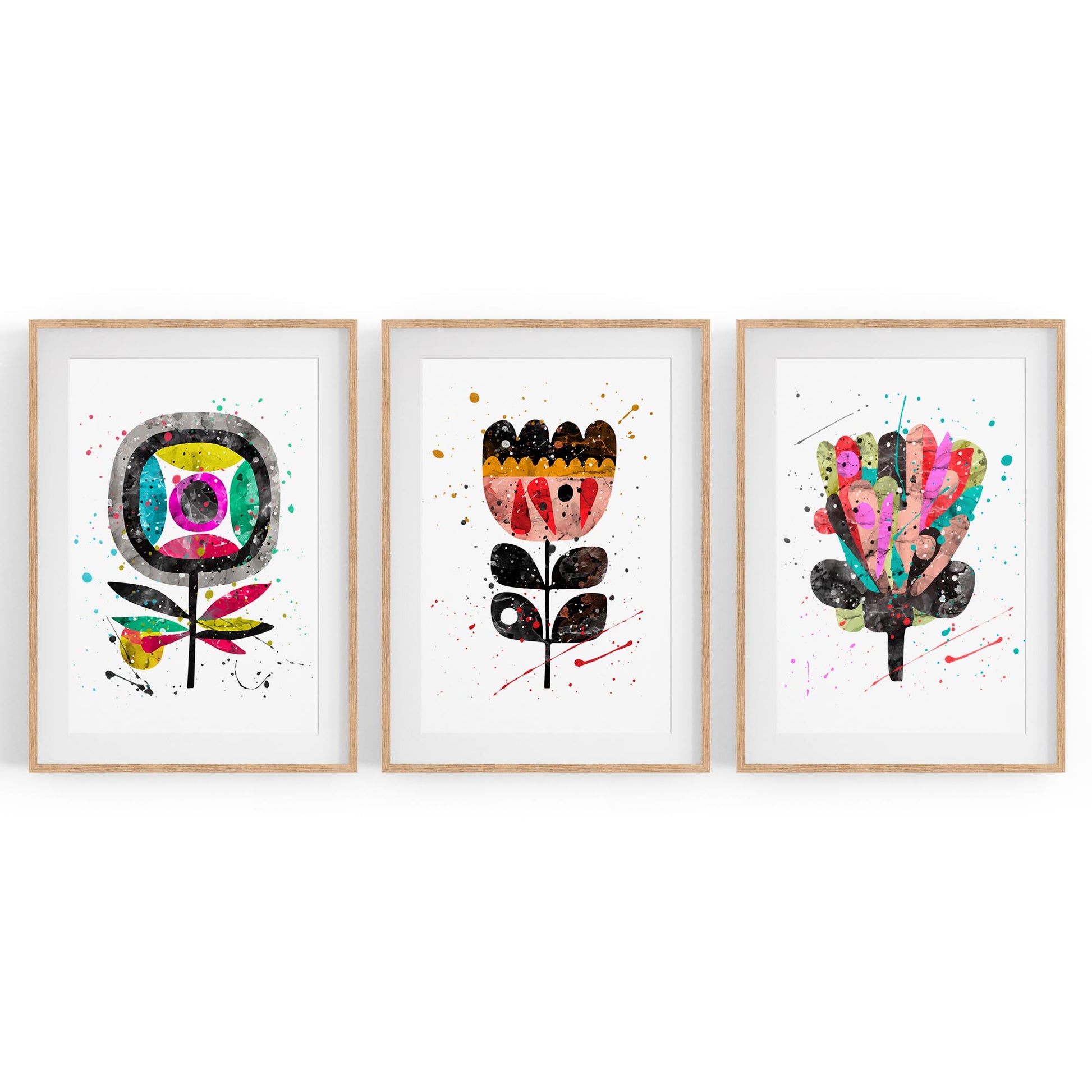 Set of Scandi Flower Minimal Colourful Wall Art #1 - The Affordable Art Company