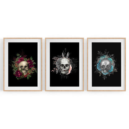 Set of Dark Floral Skull Fashion & Flowers Wall Art - The Affordable Art Company