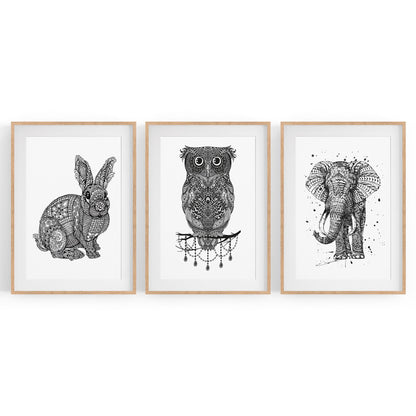 Set of Animal Mandala Pattern Abstract Wall Art #1 - The Affordable Art Company