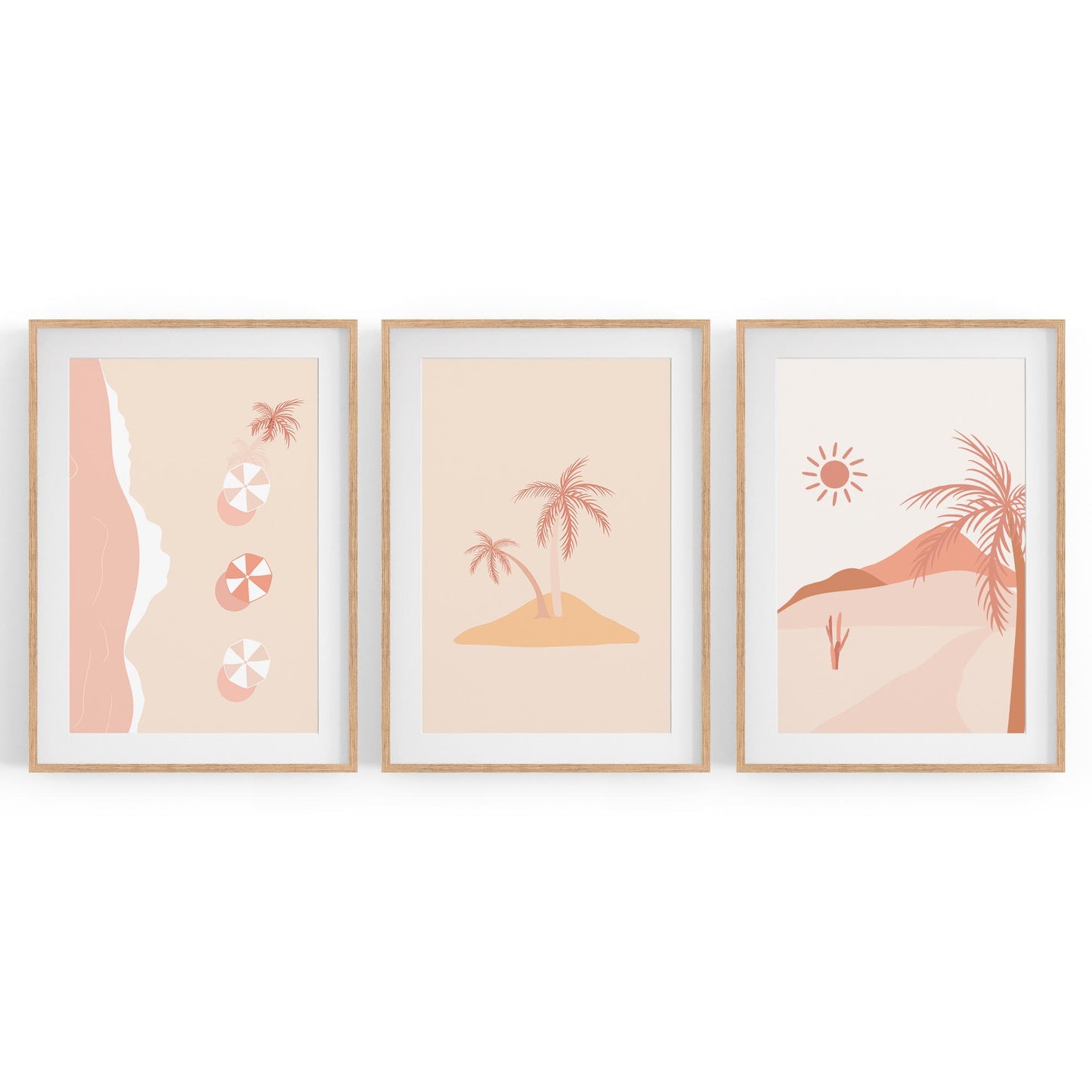 Set of Summer Coastal Pink & Pastel Wall Art - The Affordable Art Company