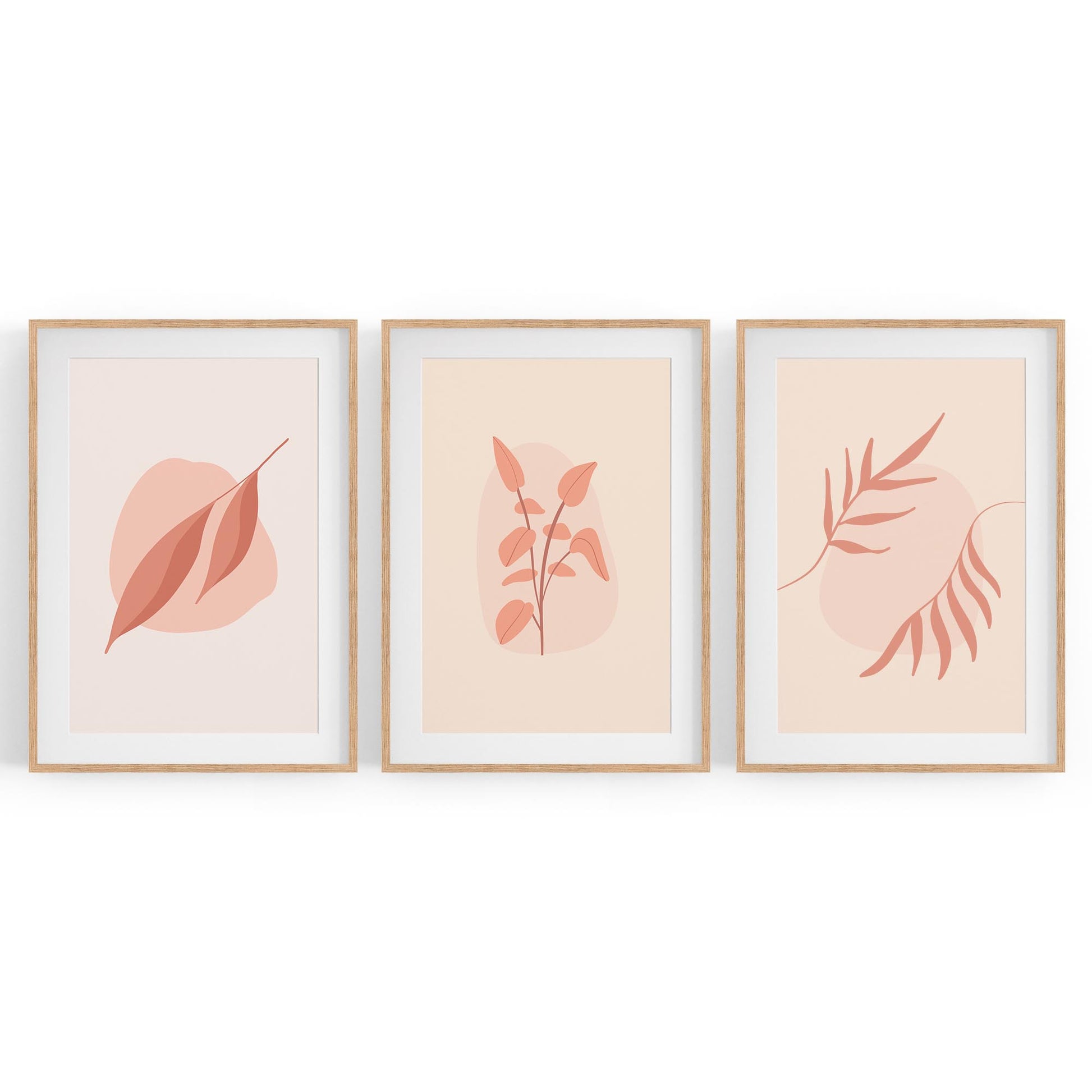 Set of Peach & Pink Leaves Pastel Abstract Wall Art - The Affordable Art Company
