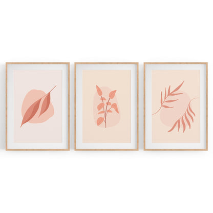 Set of Peach & Pink Leaves Pastel Abstract Wall Art - The Affordable Art Company